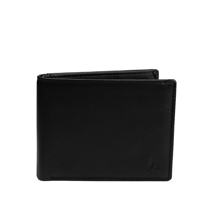 Alef Surrey Bifold Leather Mini Wallet with Card Window and Coin Compartment (Black)