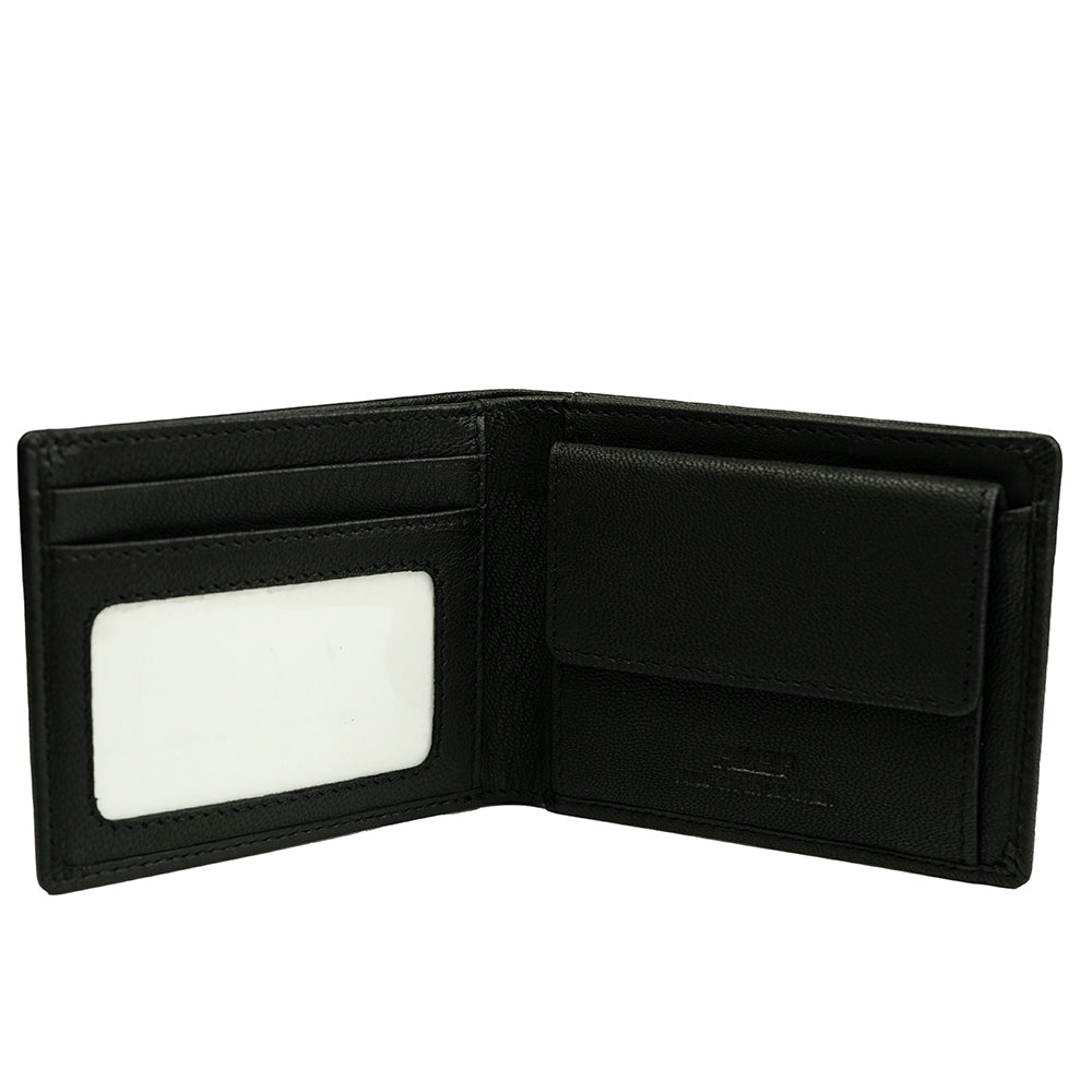 Alef Surrey Bifold Leather Mini Wallet with Card Window and Coin Compartment (Black)