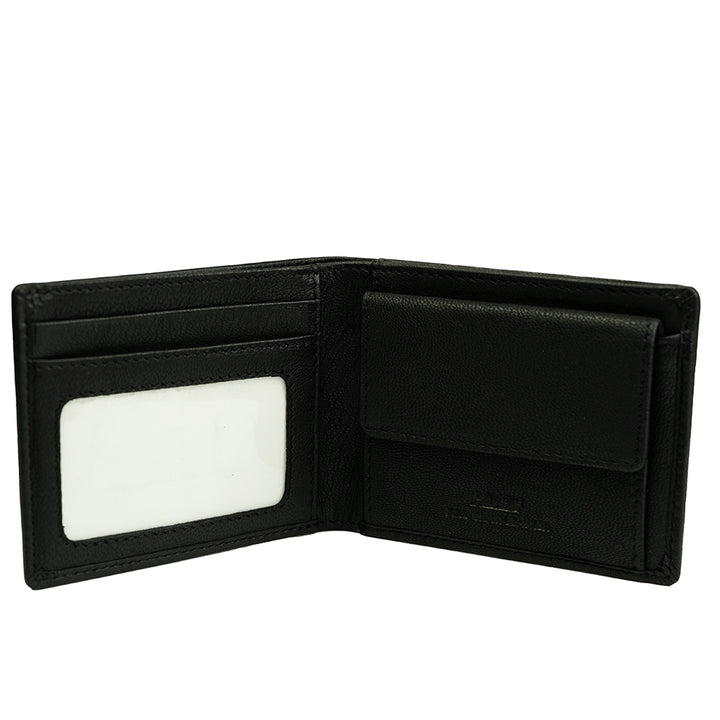 Alef Surrey Bifold Leather Mini Wallet with Card Window and Coin Compartment (Black)