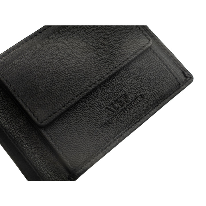Alef Surrey Bifold Leather Mini Wallet with Card Window and Coin Compartment (Black)