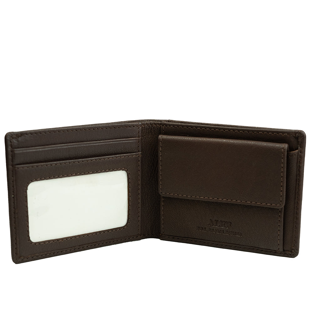Alef Surrey Bifold Leather Mini Wallet with Card Window and Coin Compartment (Cognac)