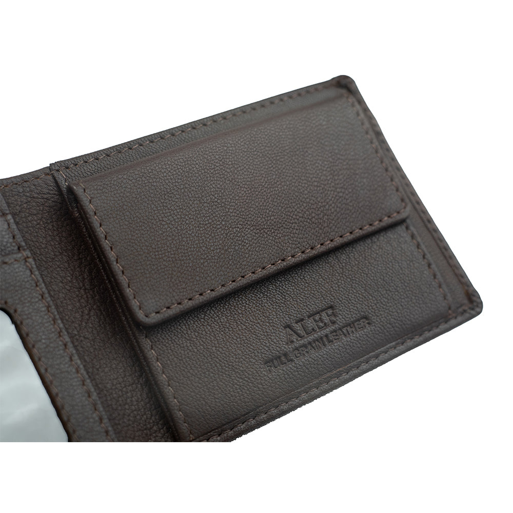 Alef Surrey Bifold Leather Mini Wallet with Card Window and Coin Compartment (Cognac)