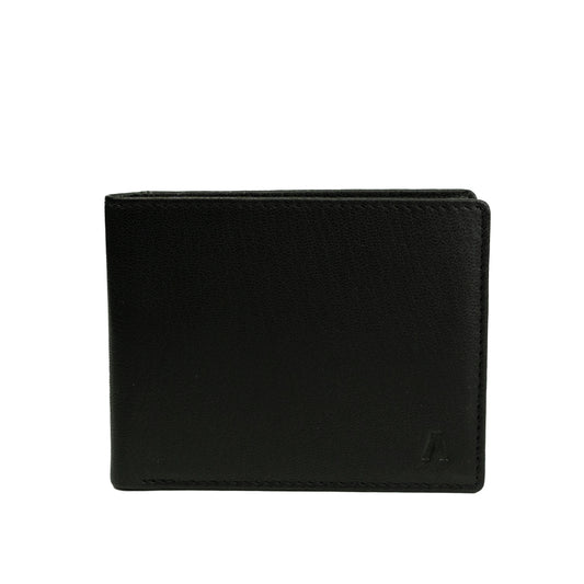 Alef Surrey Bifold Leather Wallet with Card Window and Card Slots (BLACK)