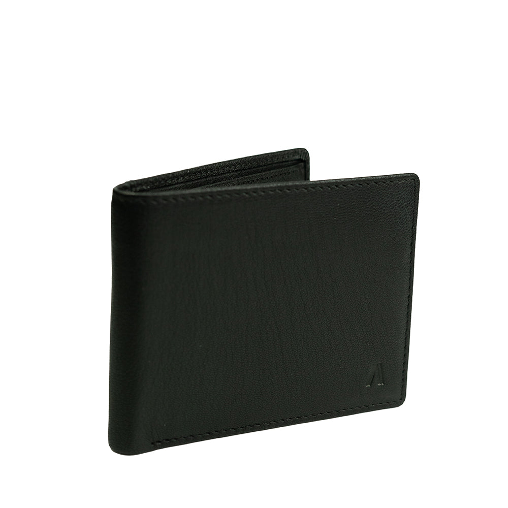 Alef Surrey Bifold Leather Wallet with Card Window and Card Slots (Black)
