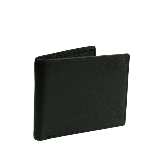 Alef Surrey Bifold Leather Wallet with Card Window and Card Slots (BLACK)