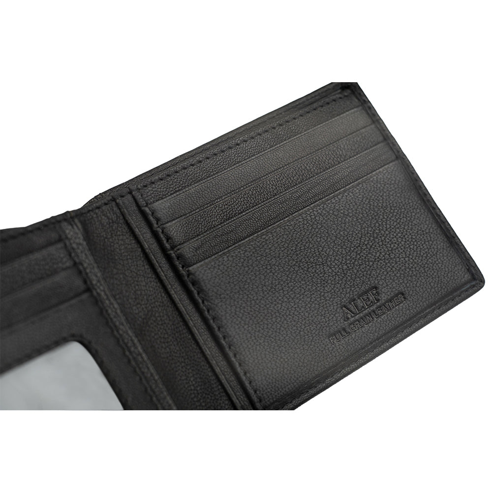 Alef Surrey Bifold Leather Wallet with Card Window and Card Slots (Black)