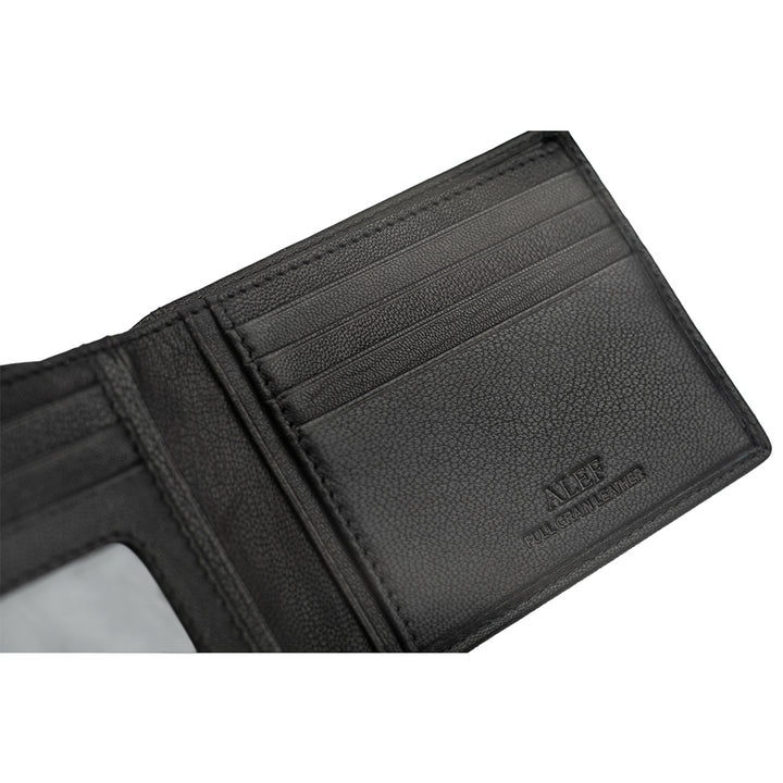 Alef Surrey Bifold Leather Wallet with Card Window and Card Slots (Black)