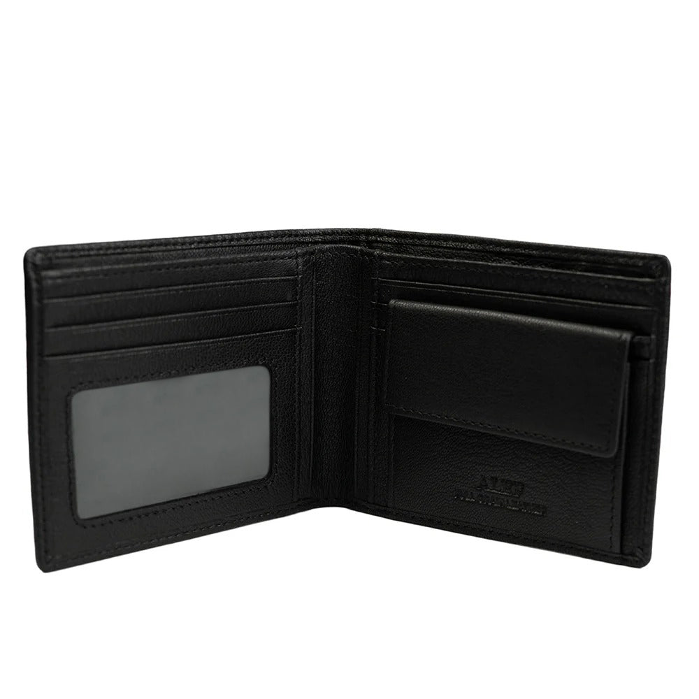 Alef Surrey Bifold Leather Wallet with Card Window and Coin Compartment (Black)