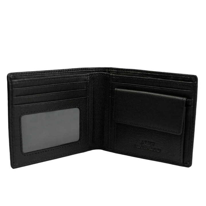 Alef Surrey Bifold Leather Wallet with Card Window and Coin Compartment (Black)