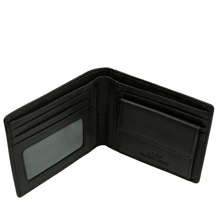 Alef Surrey Bifold Leather Wallet with Card Window and Coin Compartment (Black)