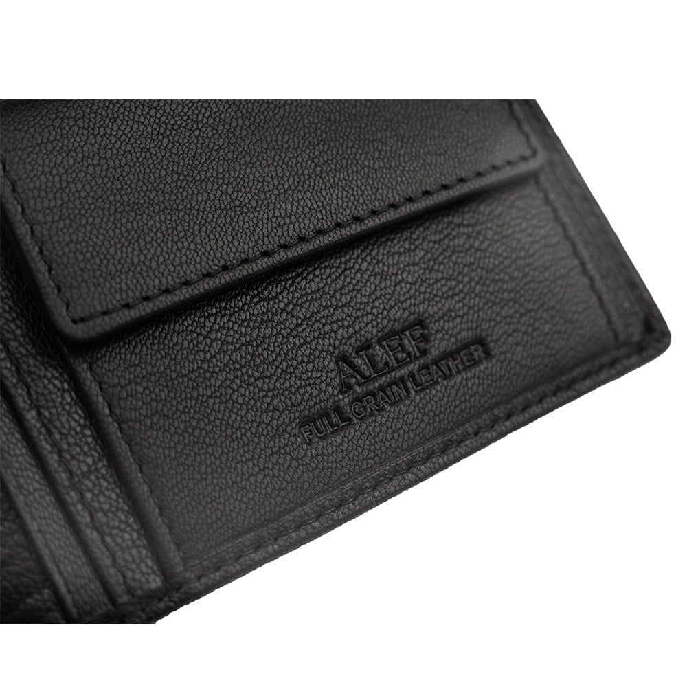 Alef Surrey Bifold Leather Wallet with Card Window and Coin Compartment (Black)