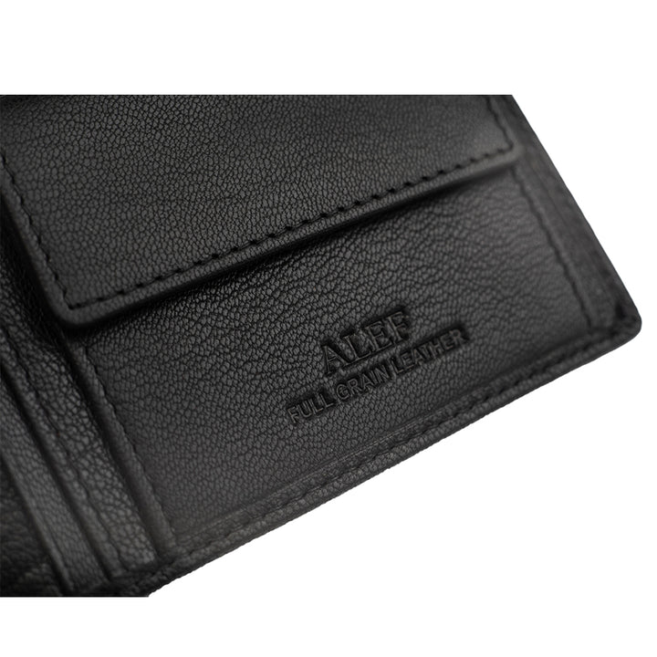 Alef Surrey Bifold Leather Wallet with Card Window and Coin Compartment (Black)