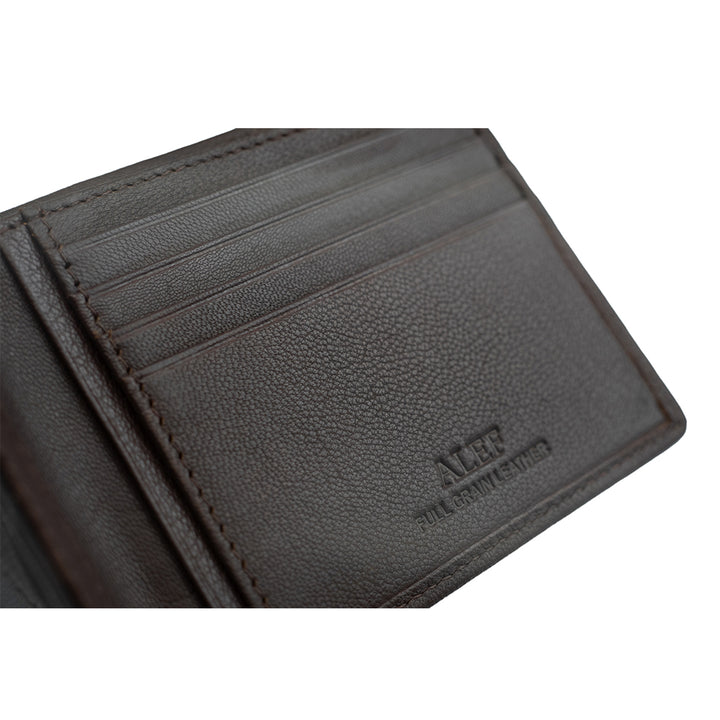 Alef Surrey Bifold Leather Wallet with Card Window and Coin Compartment (Cognac)