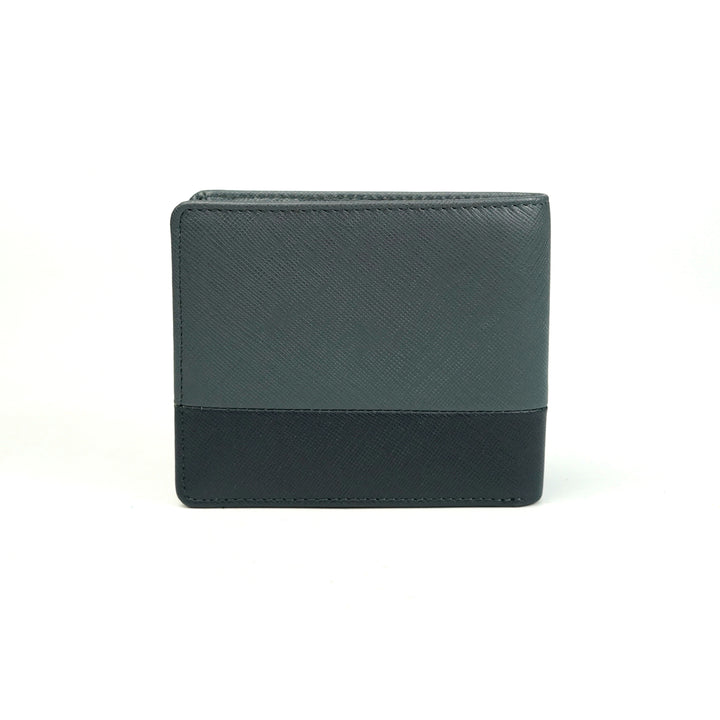 Alef Tokyo  Men's Bifold Leather Wallet with Centre Flap and Coin Pouch (Grey/Navy)