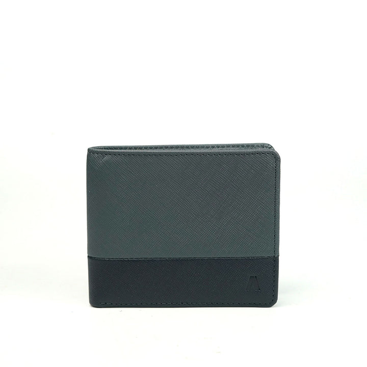Alef Tokyo Men's Bifold Leather Wallet with Card Window (Grey/Navy)