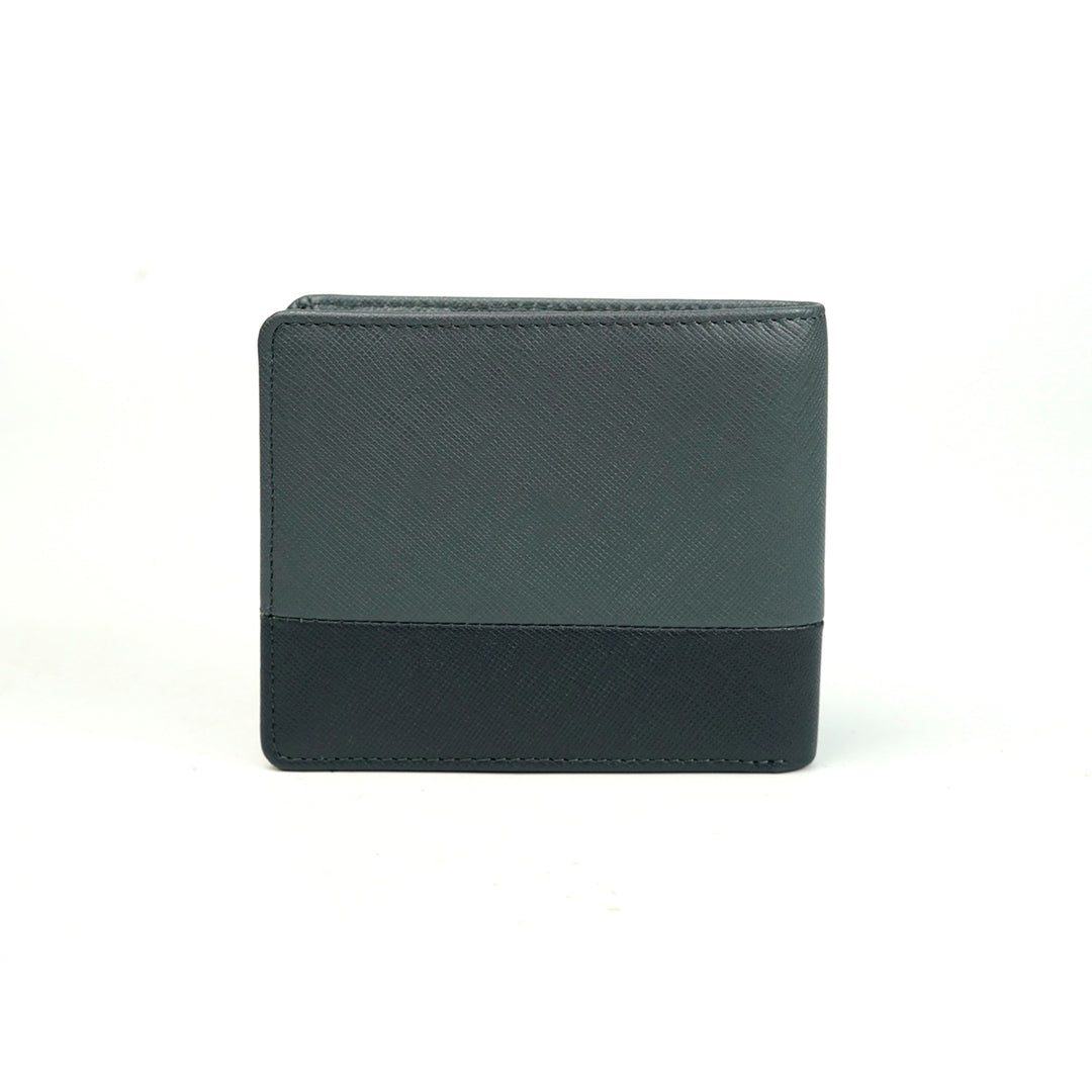 Alef Tokyo Men's Bifold Leather Wallet with Coin Compartment  (Grey/Navy)