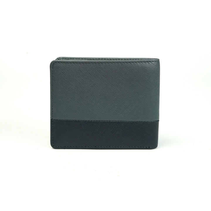 Alef Tokyo Men's Bifold Leather Wallet with Coin Compartment  (Grey/Navy)