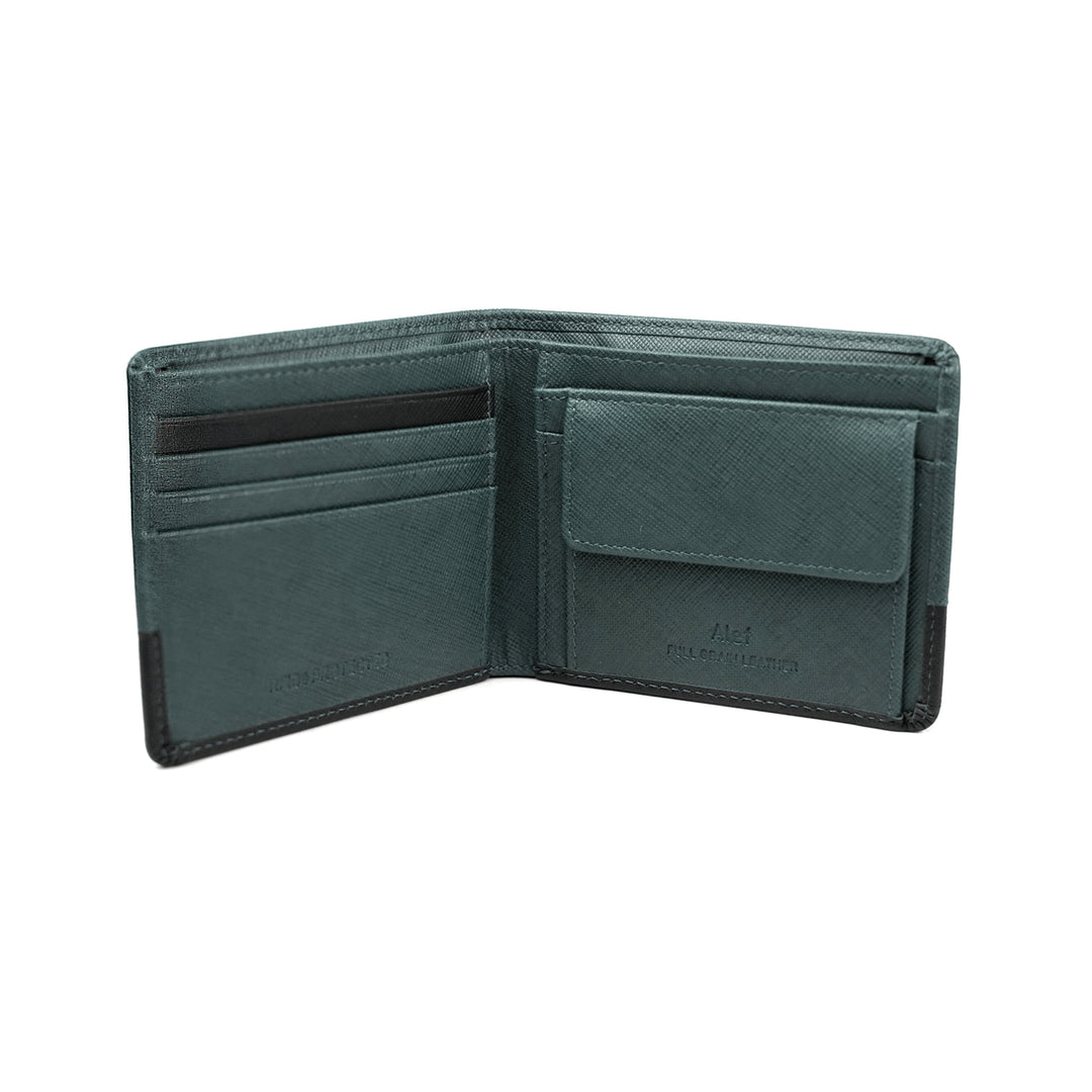 Alef Tokyo Men's Bifold Leather Wallet with Coin Compartment  (Grey/Navy)