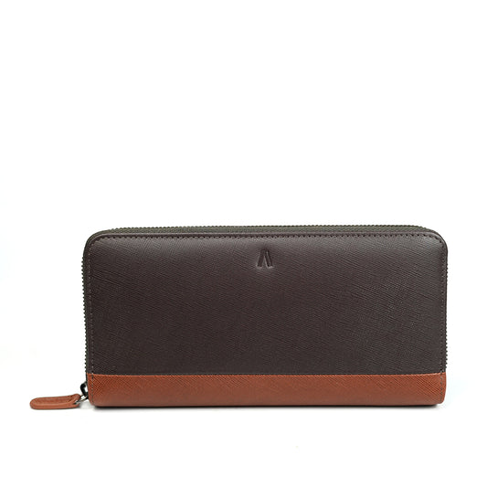 Alef Tokyo Long Leather Wallet with RFID-Protection (Brown/Cafe)