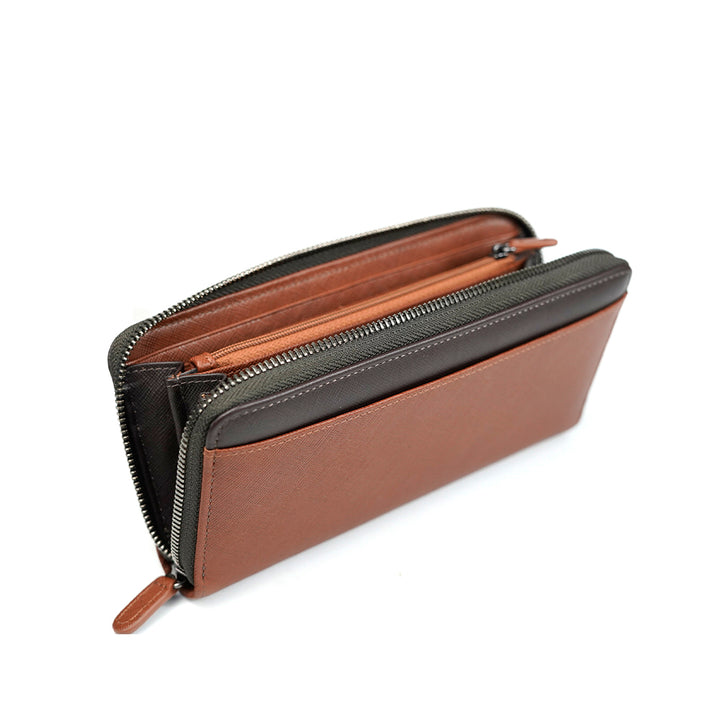 Alef Tokyo Long Leather Wallet with RFID-Protection (Brown/Cafe)