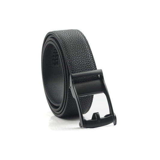 Alef Dalvey Men's Leather Auto-lock Pin Buckle Belt (Black)