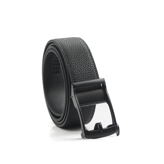 Alef Dalvey Men's Leather Auto-lock Pin Buckle Belt (Black)