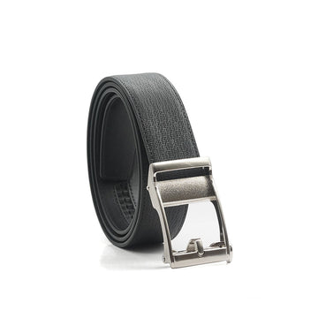 Alef Dalvey Men's Leather Auto-lock Pin Buckle Belt (Black)