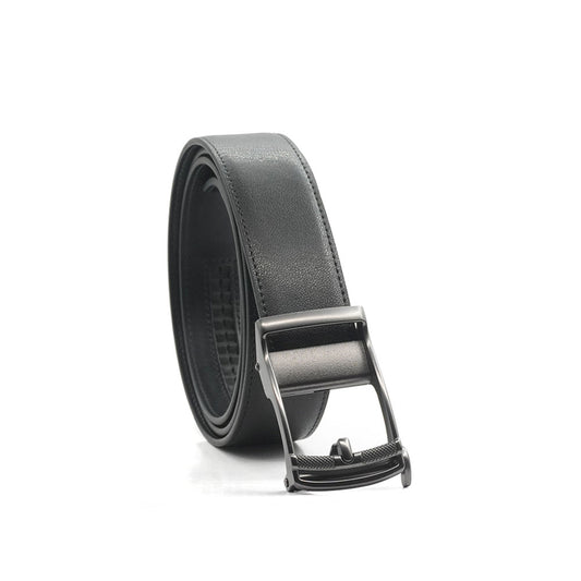 Alef Dalvey Men's Leather Auto-lock Pin Buckle Belt (Black)