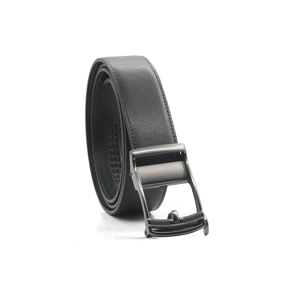 Alef Dalvey Men's Leather Auto-lock Pin Buckle Belt (Black)