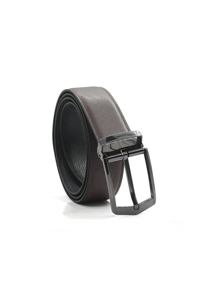 Alef Dean  Reversible Men's Leather Pin-Buckle Belt (Black/Cafe)