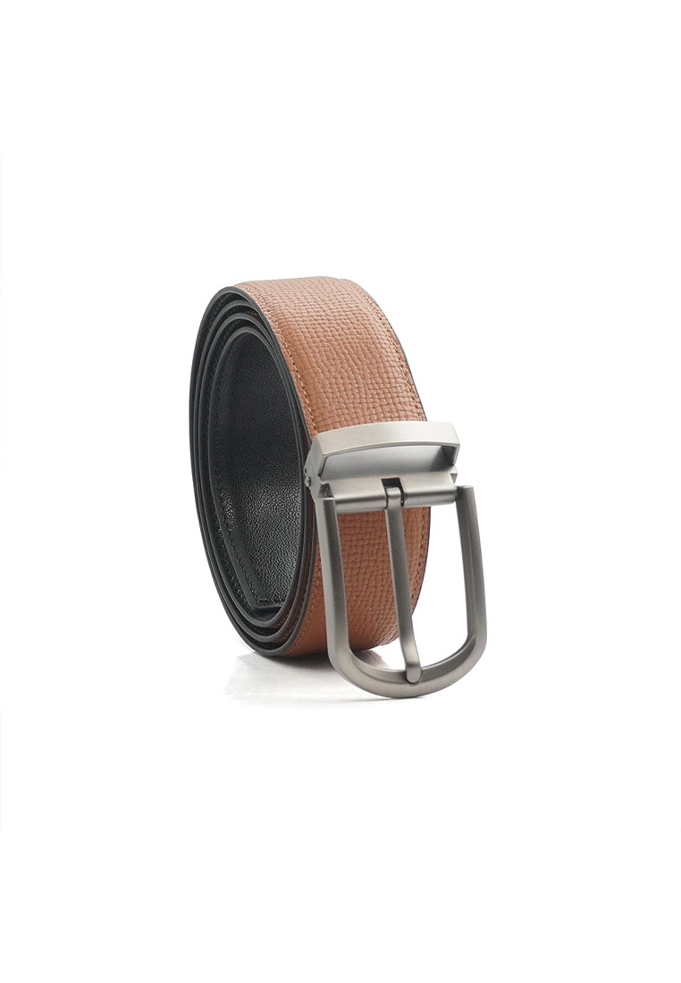 Alef Dean  Reversible Men's Leather Pin-Buckle Belt (Black/Tan)
