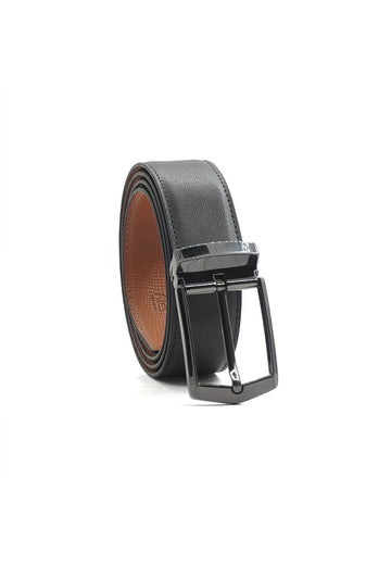 Alef Dean  Reversible Men's Leather Pin-Buckle Belt (Black/Tan)