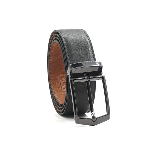 Alef Dean  Reversible Men's Leather Pin-Buckle Belt (Black/Tan)