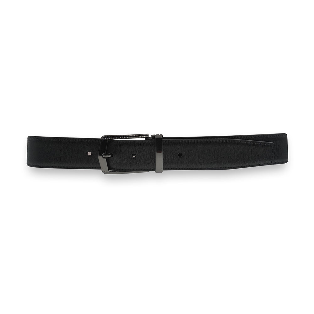 Alef Grange Men's Pin Buckle Reversible Leather Belt (Black)