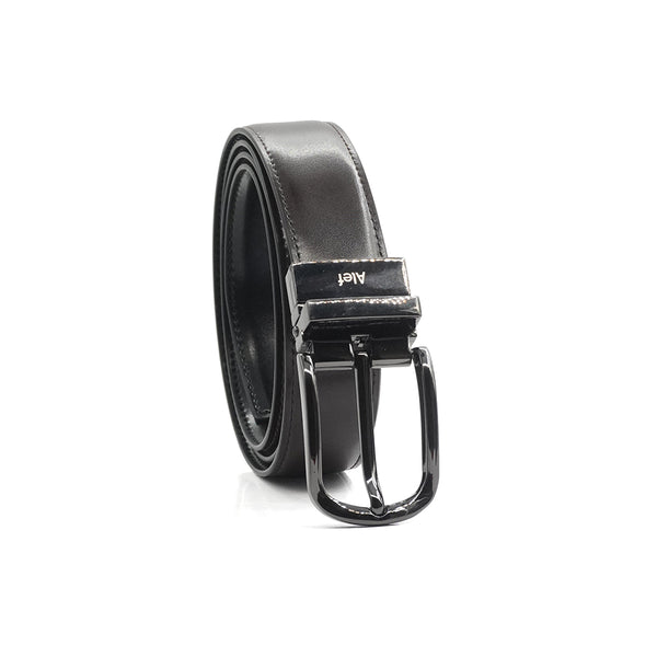 Alef Grange Men's Pin Buckle Reversible Leather Belt (Black)