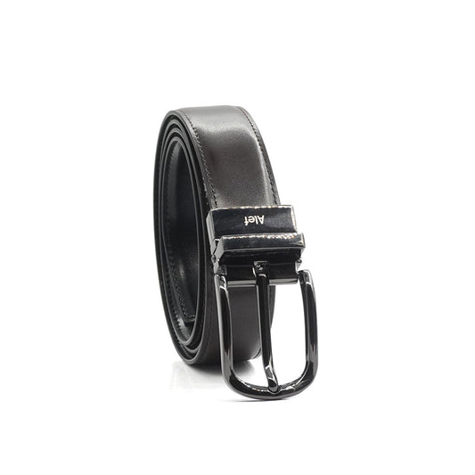 Alef Grange Men's Pin Buckle Reversible 30mm Slim Leather Belt (Black)