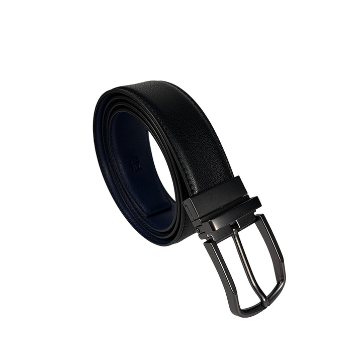 Alef Grange Men's Pin Buckle Reversible 35mm Slim Leather Belt (Black /Navy)