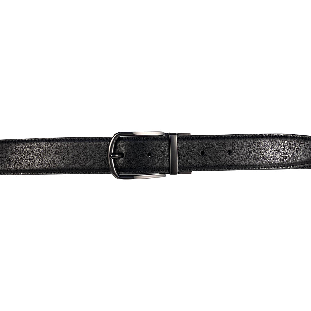 Alef Grange Men's Pin Buckle Reversible 35mm Slim Leather Belt (Black /Navy)