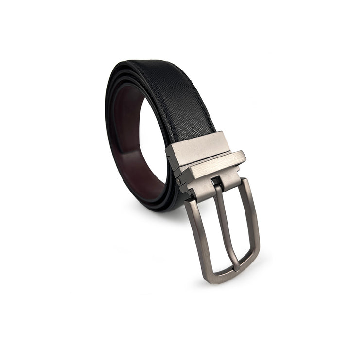 Alef Grange Men's Pin Buckle Reversible 30mm Slim Leather Belt (Black / Tan)