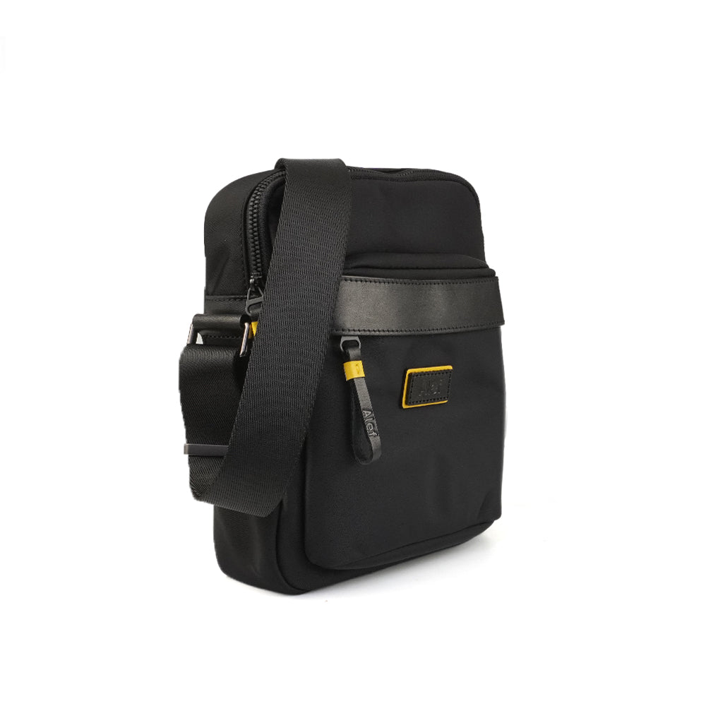 Alef Joe Men's Zip Top Lightweight Nylon Water-resistant Zip Top Shoulder Bag (Black)