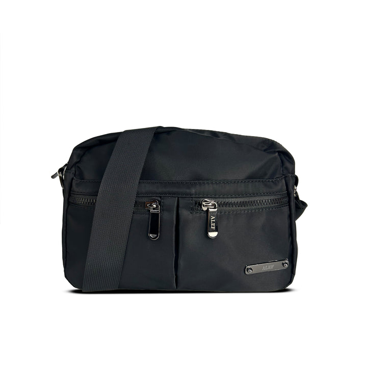 Alef Landon Men's Lightweight Water-Resistant Nylon Messenger Bag With Adjustable Sling (Black)