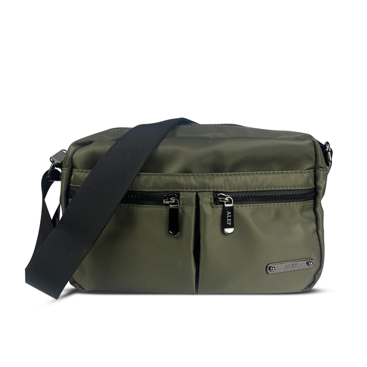 Alef Landon Men's Lightweight Water-Resistant Nylon Messenger Bag With Adjustable Sling (Green)