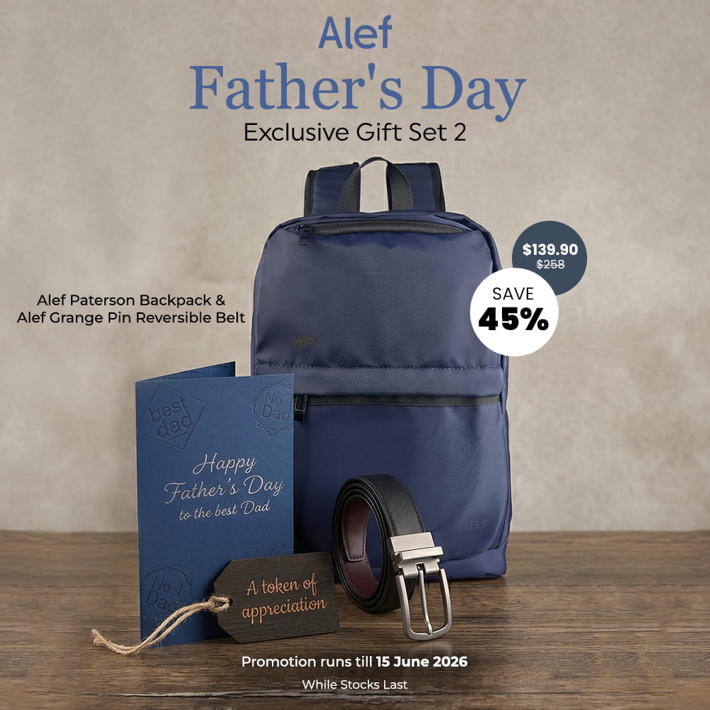 Alef Men's Smart Casual Gift Set 2 : Paterson Backpack & Grange Reversible Belt