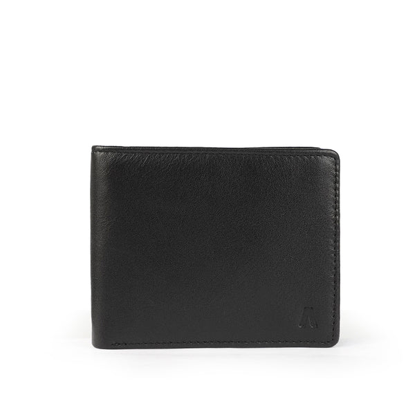 Alef  Andrew RFID Protected Full Grain Leather Men's Slim Bifold Leather Wallet with Card Window (Black)
