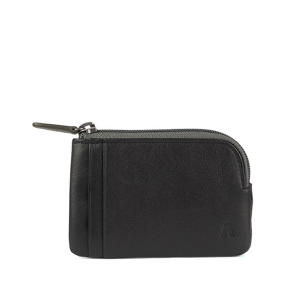 Alef Andrew Full Grain Leather Men's Coin Pouch with Key Ring  (Black)