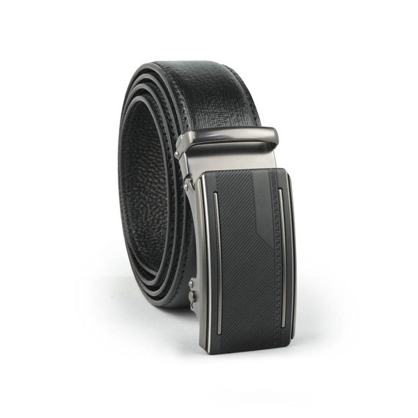 Alef Matthew Micro-Adjustable Auto-Lock Men's Leather Belt in Black (110cm)