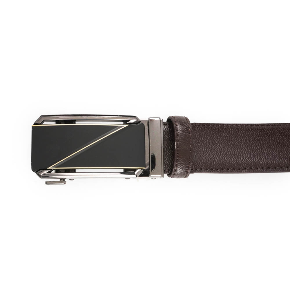 Alef Miami Auto-Lock Solid Buckle 35mm Men's Leather Belt (Cafe/Black)