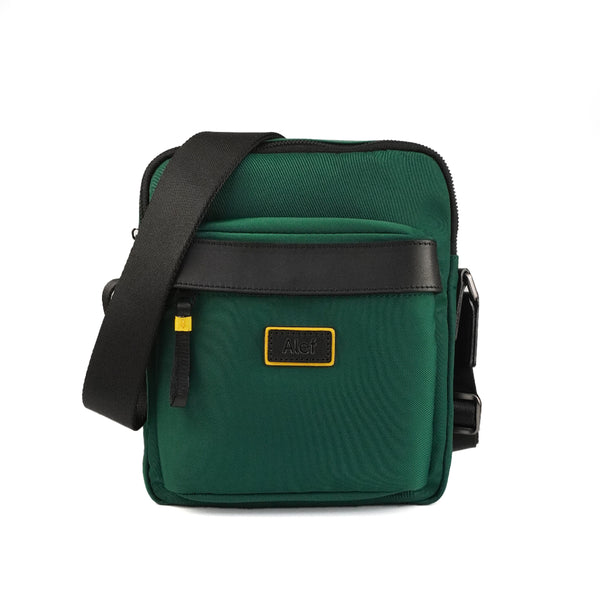 Alef Joe Men's Zip Top Lightweight Nylon Water-resistant Shoulder Bag (Dark Green)