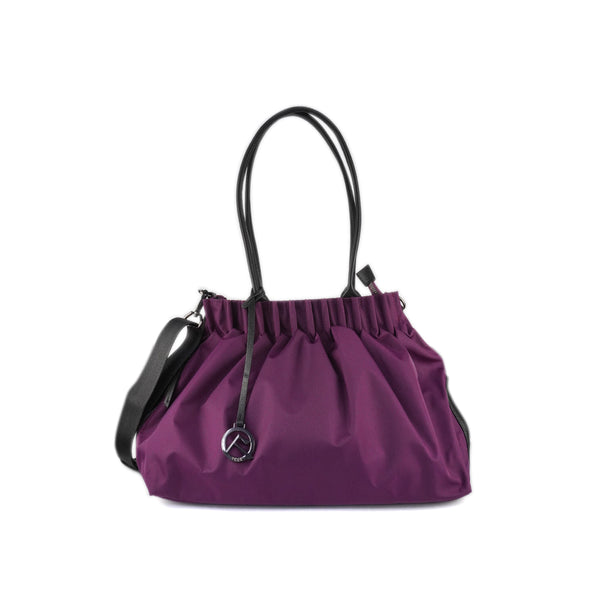 Tess Brenna Ladies Water Resistant Nylon Hand Bag with Leather Trim (Purple)